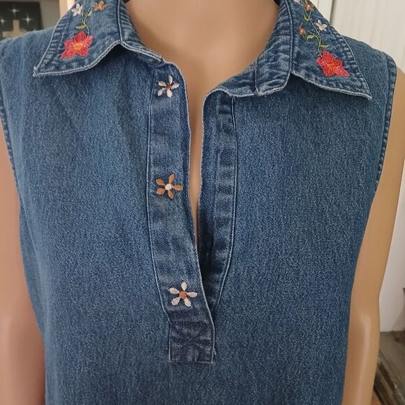 Women's Large Denim Dress Cotton Embroidered Lightweight Summer Spring Beachy - Picture 10 of 11